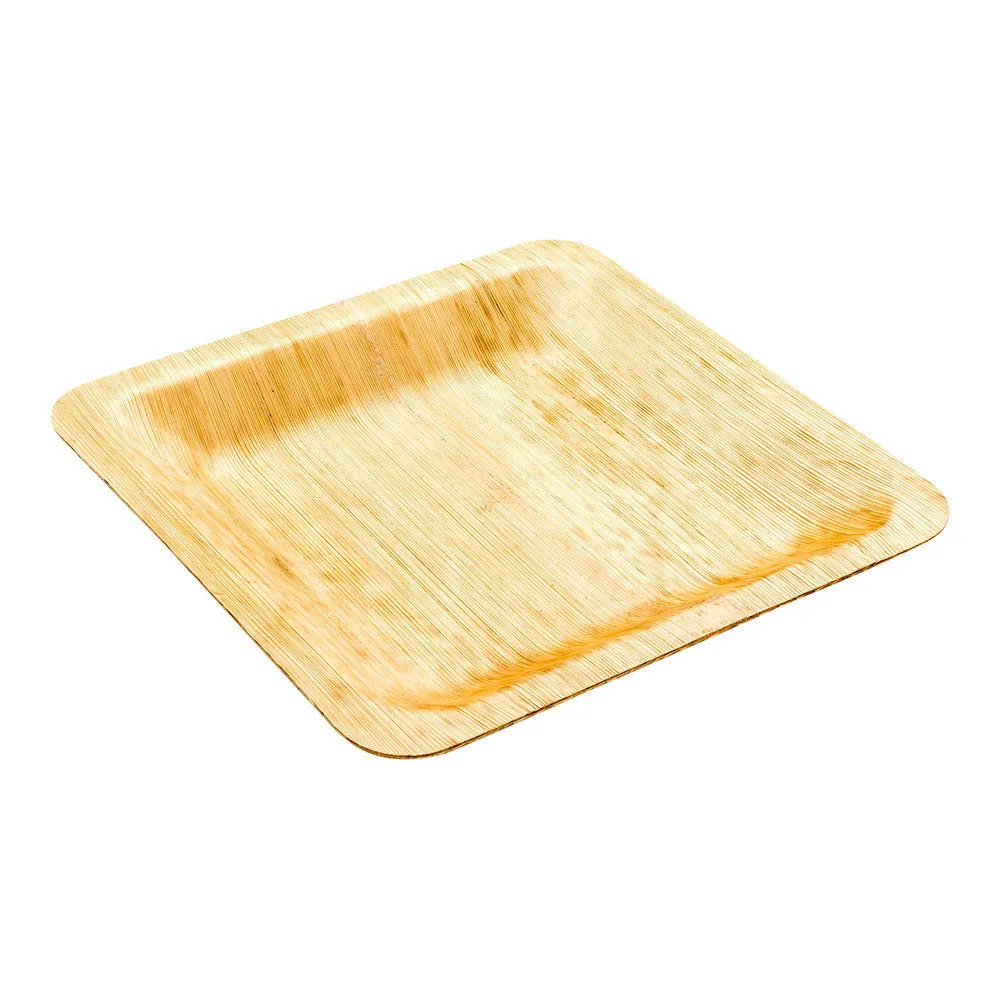 100 Square Natural 8" Bamboo Leaf Large Plates and 100 Natural Bamboo Disposable Flatware Sets