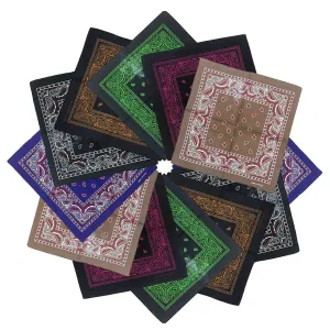 12 Pcs Paisley Set Multicolor Cowboy Bandana Unisex Print Scarf Wristband