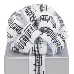 #9 Sheet Music White/Black Wired Ribbon