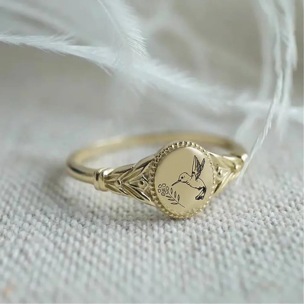 925 Sterling Silver Hummingbird Ring Bird Flower Ring Bee Ring Christmas Gift for Mother Women