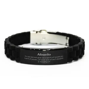 Abuelo Inspirational Black Glidelock Clasp Bracelet for Confidence and Strength, Perfect Gift for Veterans Day, Graduation, and Christmas, 2 Timothy 1:7