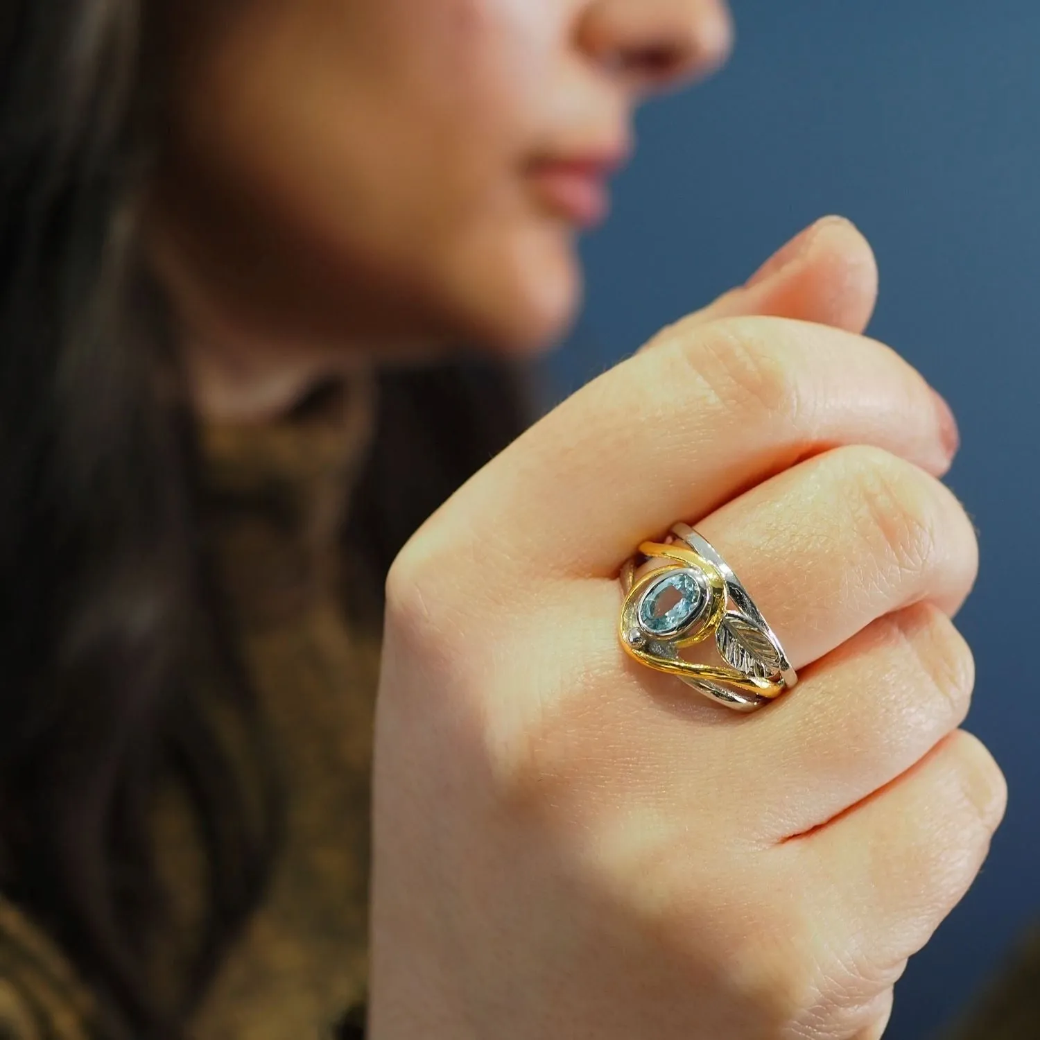 Adjustable Leaf Ring in Silver Gold & various gemstones