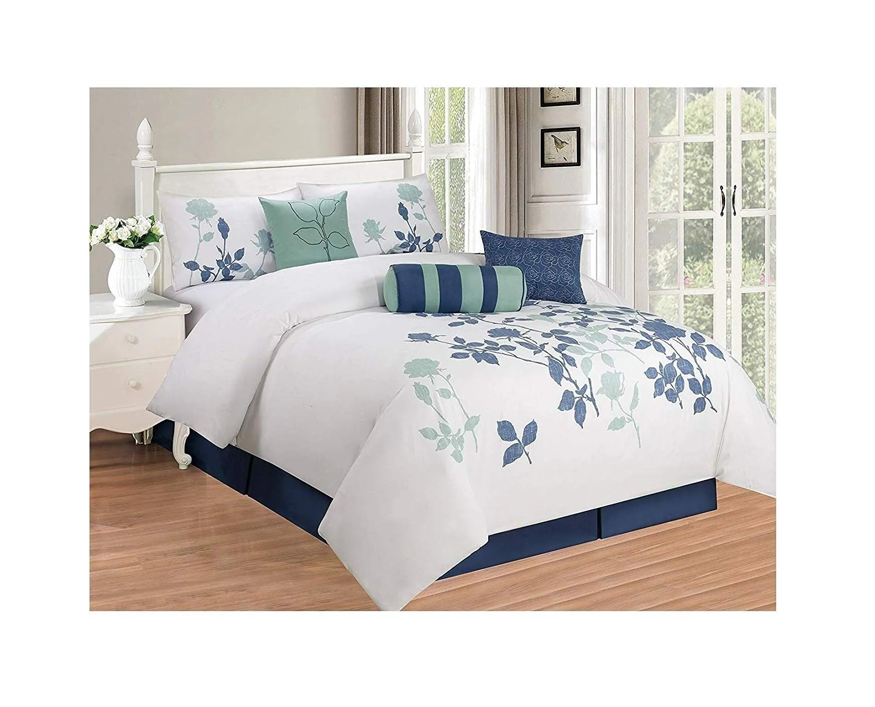 All American Collection New 7 Piece Embroidered Over-Sized Comforter Set