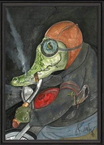 Alligator Barton the Biker Framed Wall Art / Medium