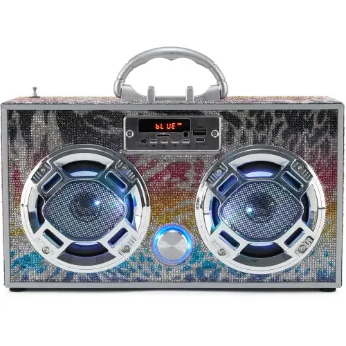 animal print bling wireless bluetooth boombox