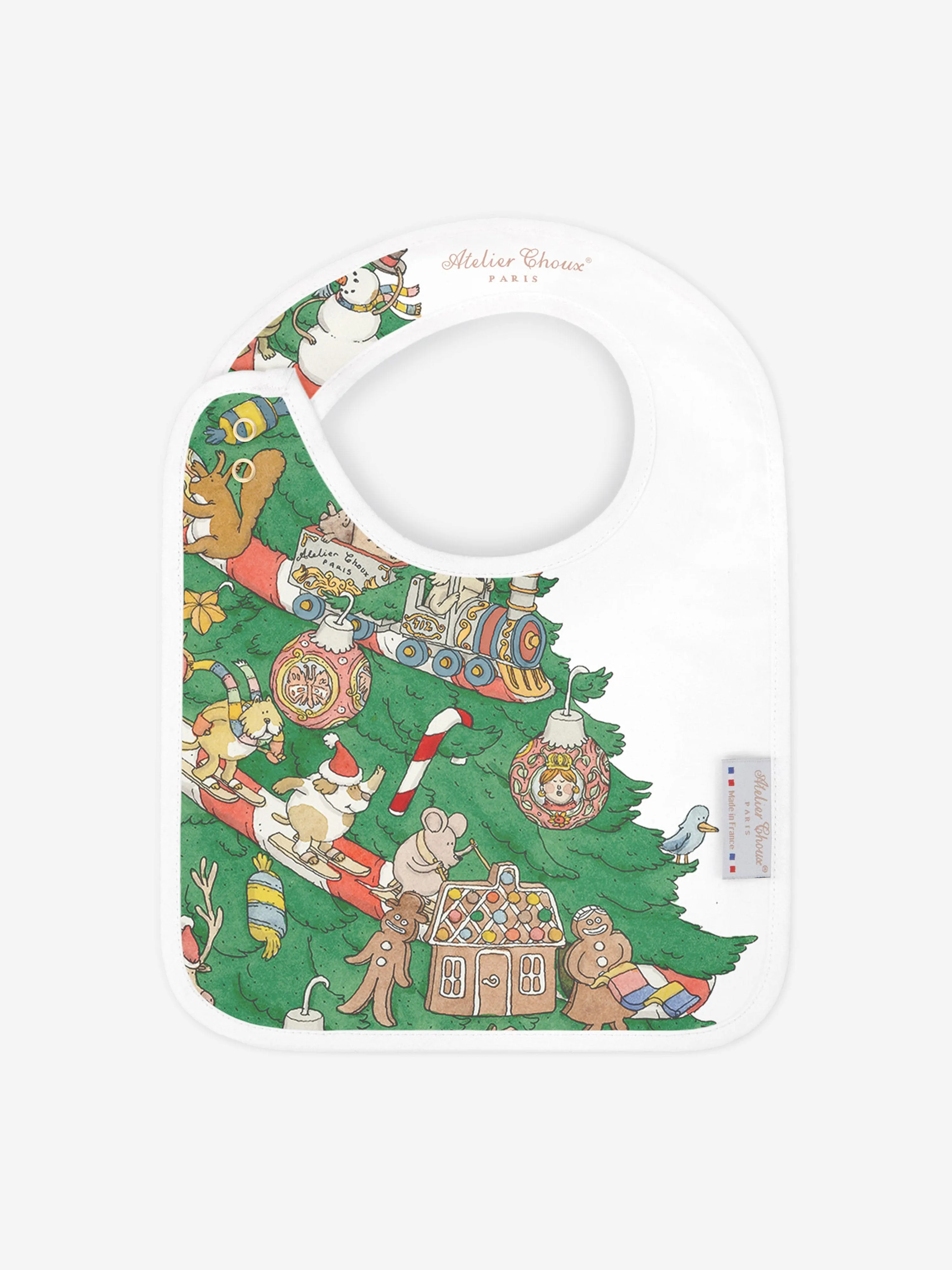 Atelier Choux Baby Christmas Eve Satin Bib in White