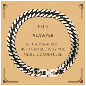 Badass Lawyer Gifts, I'm Lawyer not a magician, Sarcastic Cuban Link Chain Bracelet for Lawyer Birthday Christmas for  Men, Women, Friends, Coworkers