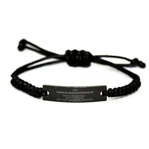 Badass Mental Health Counselor Gifts, I'm Mental Health Counselor not a magician, Sarcastic Black Rope Bracelet for Mental Health Counselor Birthday Christmas for  Men, Women, Friends, Coworkers