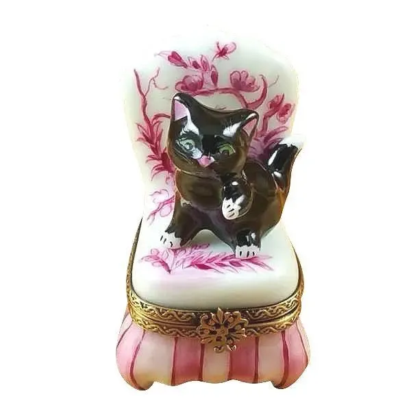 Black Cat on Toile Chair