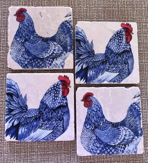 Blue Hen and Rooster Coasters - Set of 4