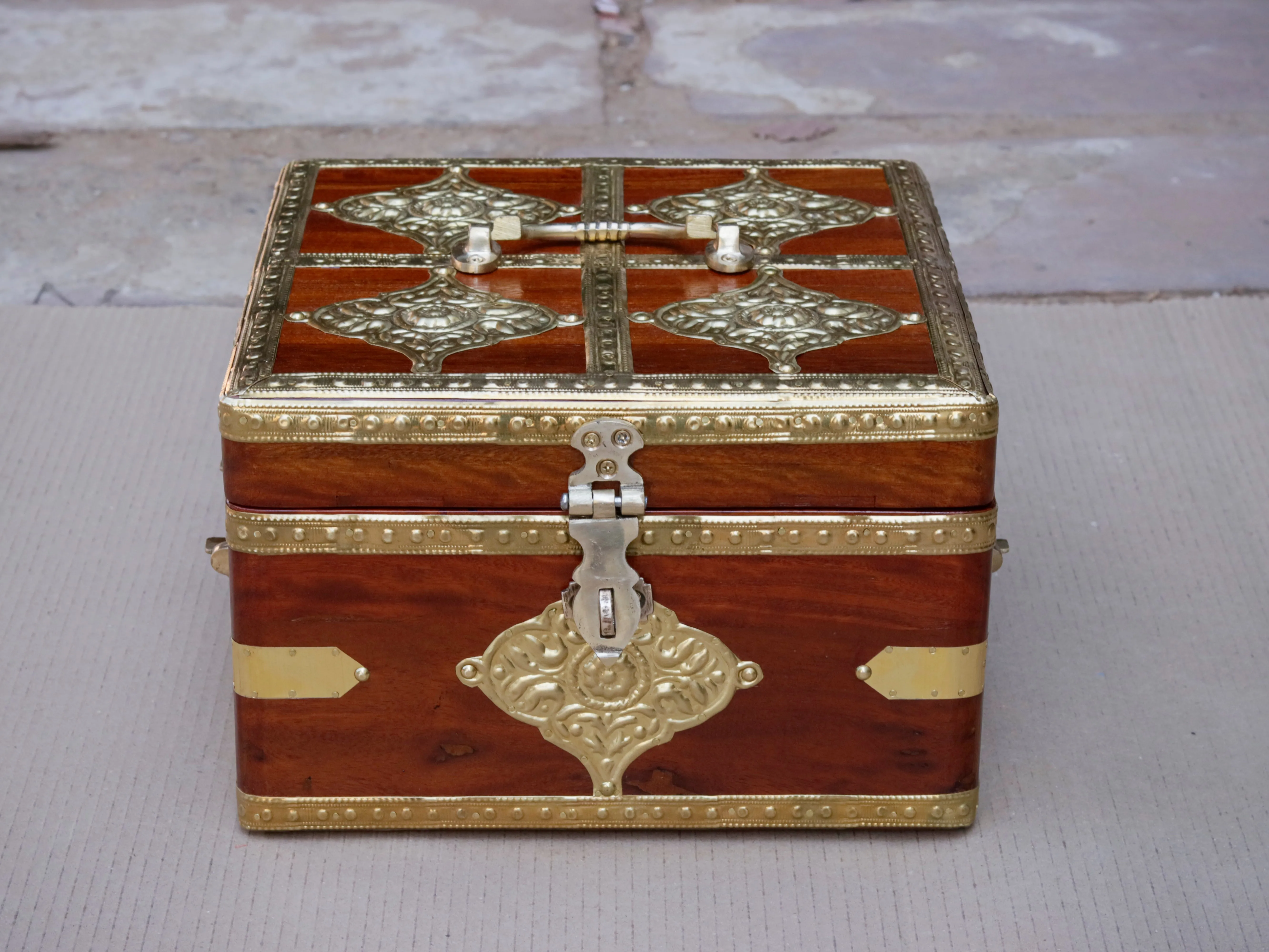 Bourbon Antique Brass Style Wooden Handmade Gift Box Set of 3