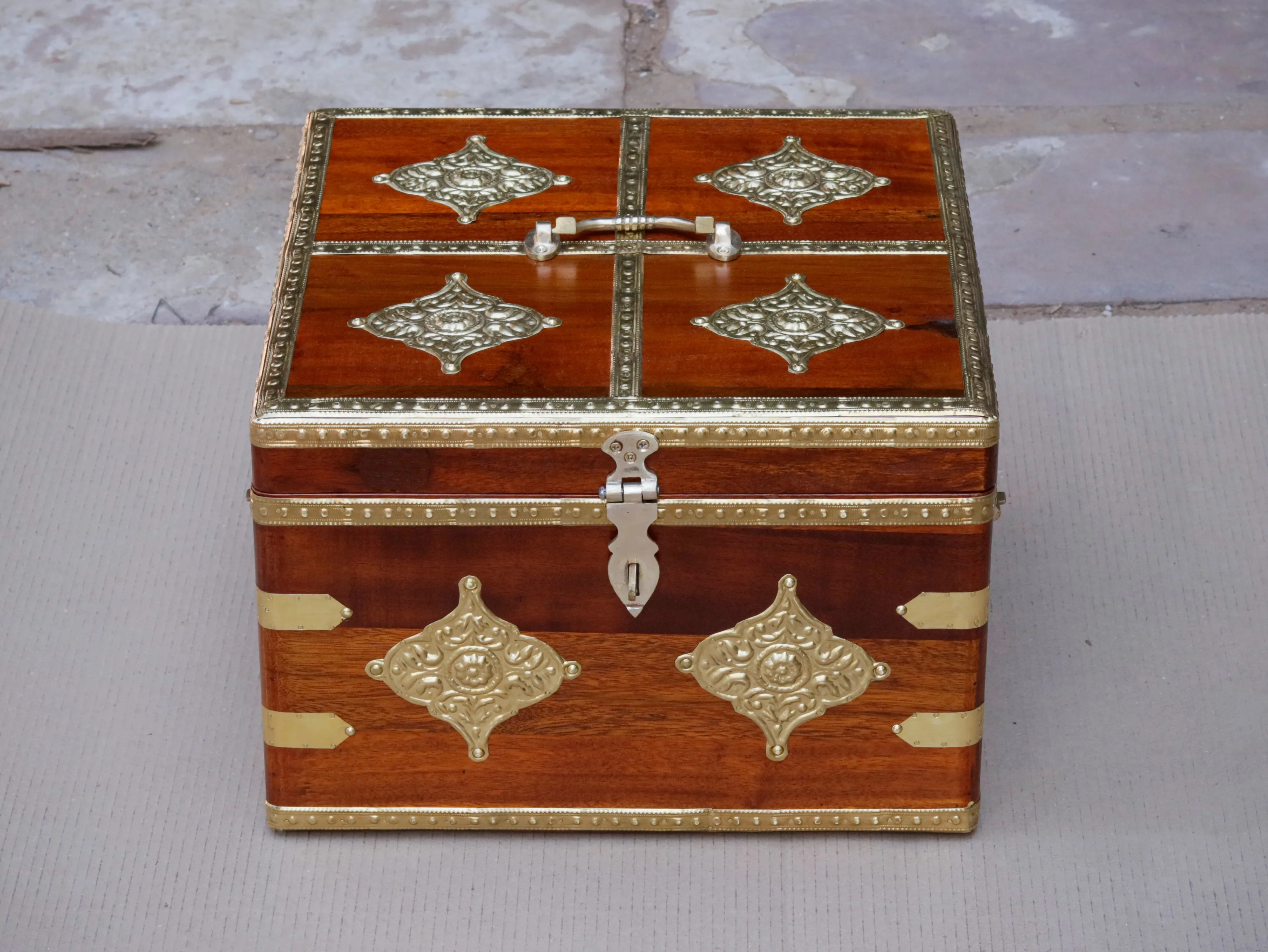 Bourbon Antique Brass Style Wooden Handmade Gift Box Set of 3