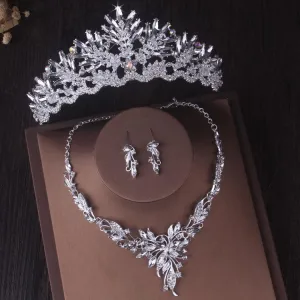 Bridal jewelry set elegant design crown necklace and earrings