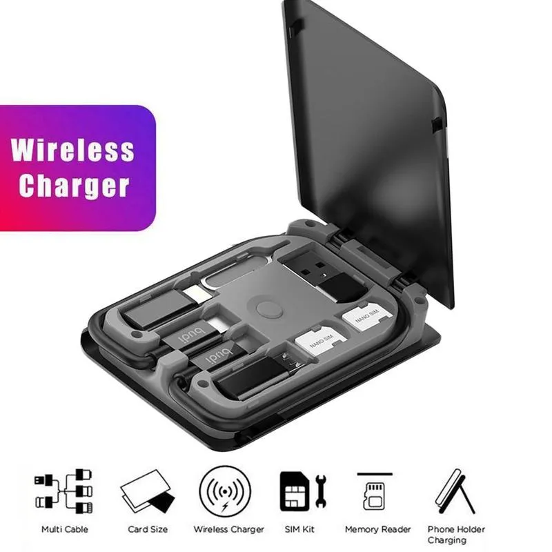 Budi Multi-Functional 15W Wireless Charging Box Smart Adapter Card Storage Cable