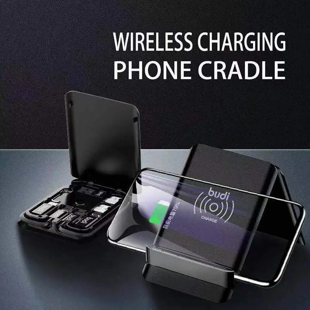 Budi Multi-Functional 15W Wireless Charging Box Smart Adapter Card Storage Cable