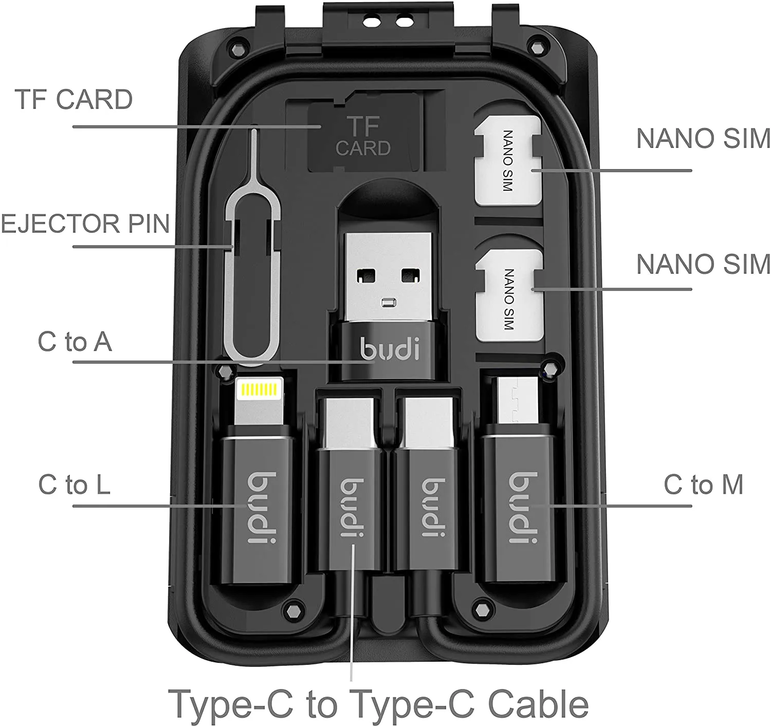 Budi Multi-Functional 15W Wireless Charging Box Smart Adapter Card Storage Cable