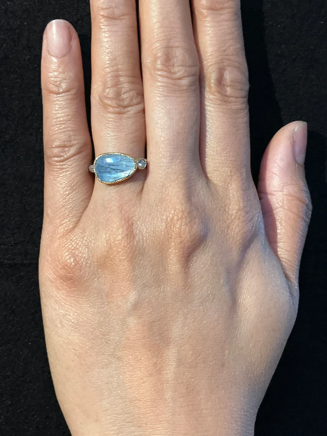 Cactus Texture Ring with Free-Form Aquamarine and Diamond