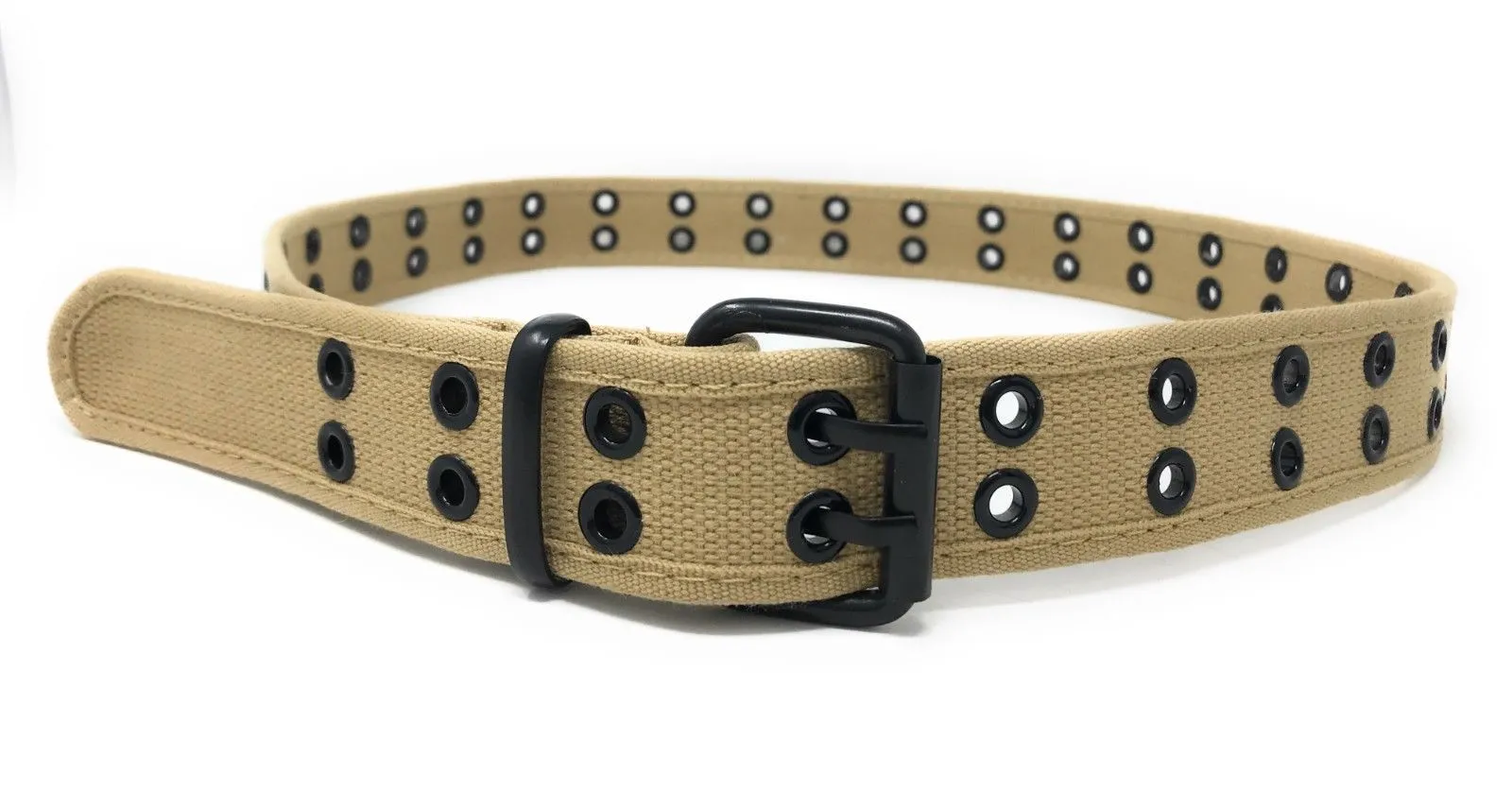 Casaba Canvas Belts Double Row 2 Holes Grommet Fabric Military Mens Women Unisex