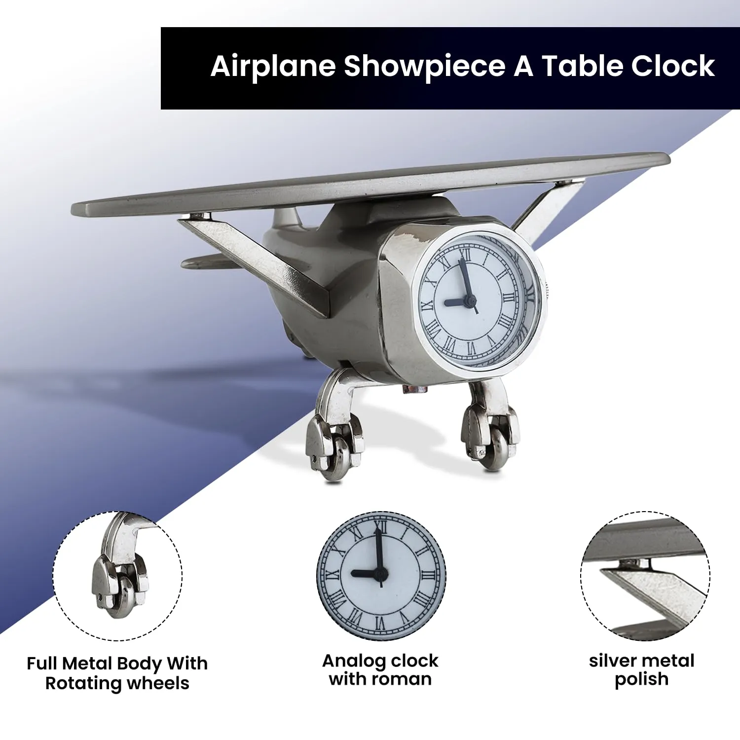 Celebr8 Mini Aeroplane Table Clock, Airplane Showpiece for Home Decor, Analog Tabletop Clock for Living Room, Desk Clock for Office, Customized Gift for Men, Personalized Gifts for Husband