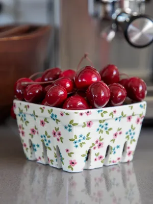 Ceramic Berry Colander - Pink Blue Floral