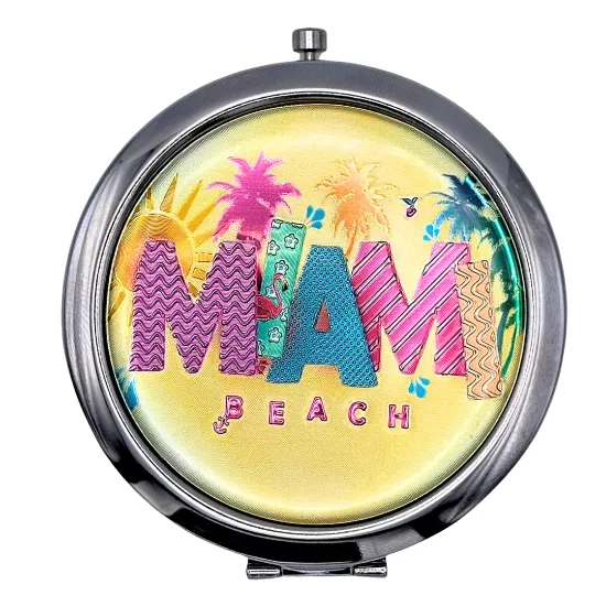 Circle Miami Pocket Mirror on the go - Miami Beauty Gift Accessories - Pick Your Favorite Style, 2.5" Multicolor