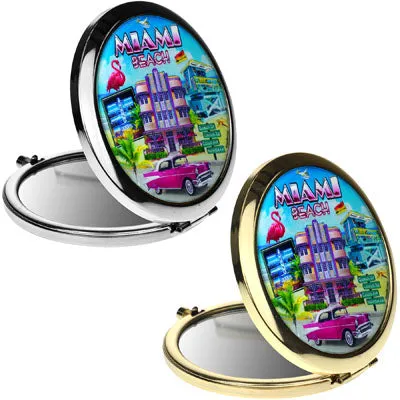 Circle Miami Pocket Mirror on the go - Miami Beauty Gift Accessories - Pick Your Favorite Style, 2.5" Multicolor