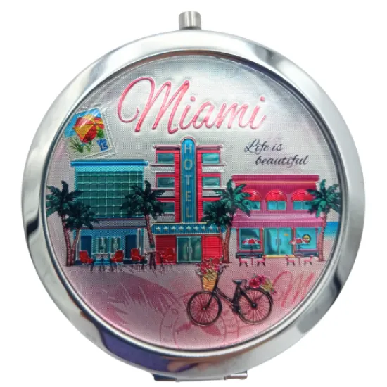 Circle Miami Pocket Mirror on the go - Miami Beauty Gift Accessories - Pick Your Favorite Style, 2.5" Multicolor