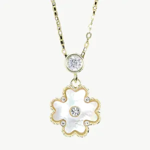 Clover Mother of Pearl Crystal Gold Plated Necklace Natural