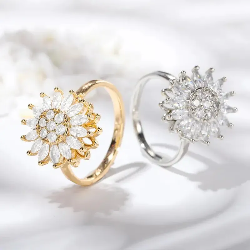 Crystal Sunflower Rings For Women