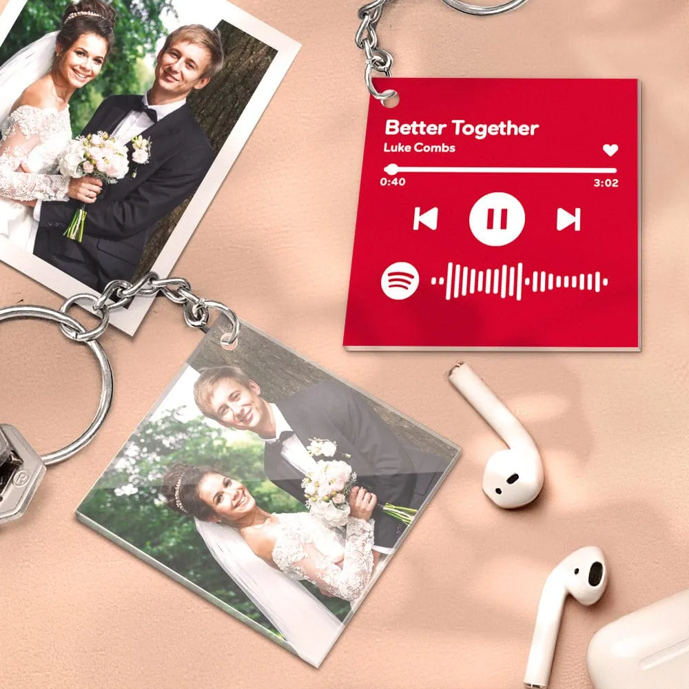 Custom Double Sided Acrylic Spotify Keychain Personalized Photo Scannable Keychain Birthday Valentine's Gifts for Lover