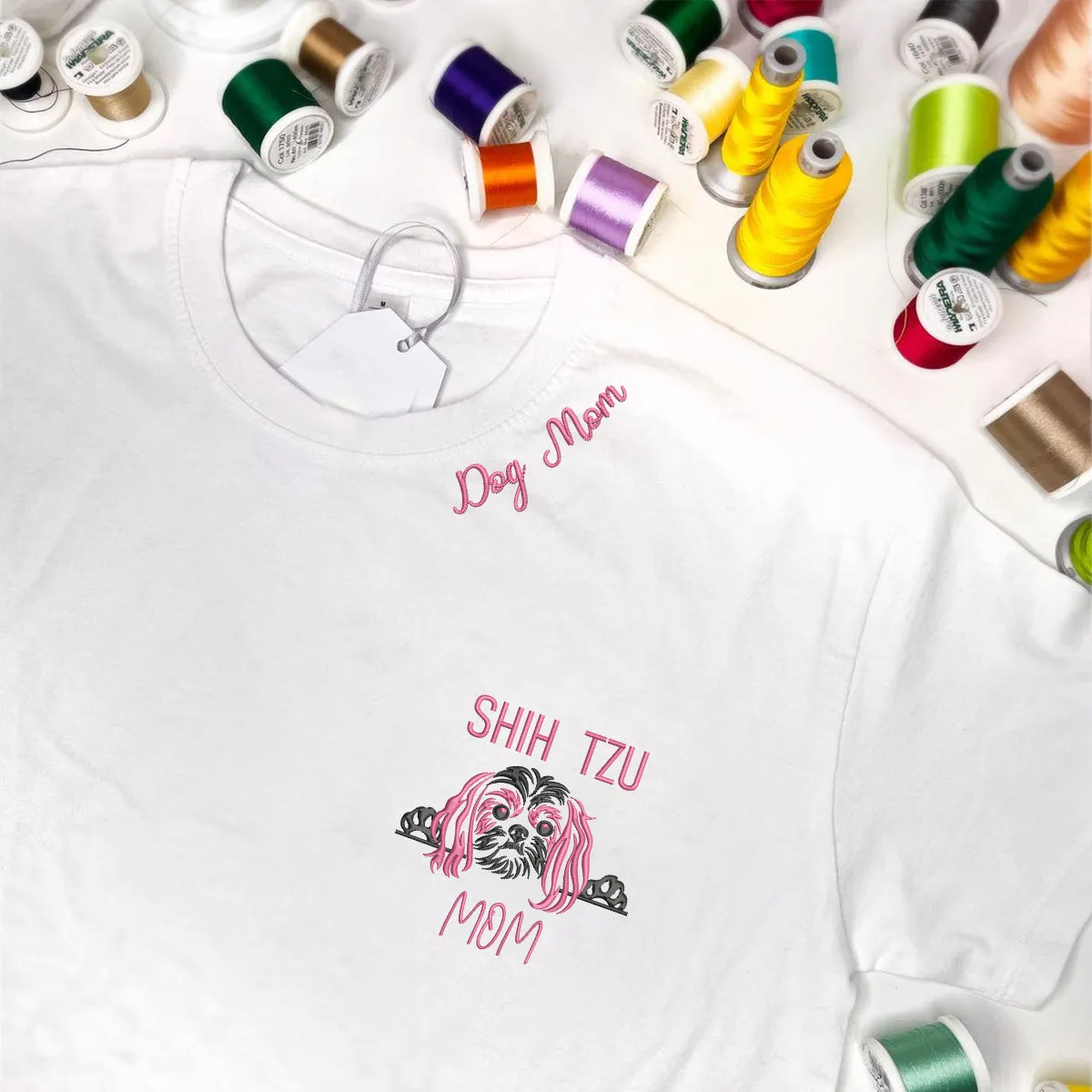 Custom Shih Tzu Dog Mom Shirt Embroidered Collar, Personalized Shirt with Dog Name, Best Gifts For Shih Tzu Lovers