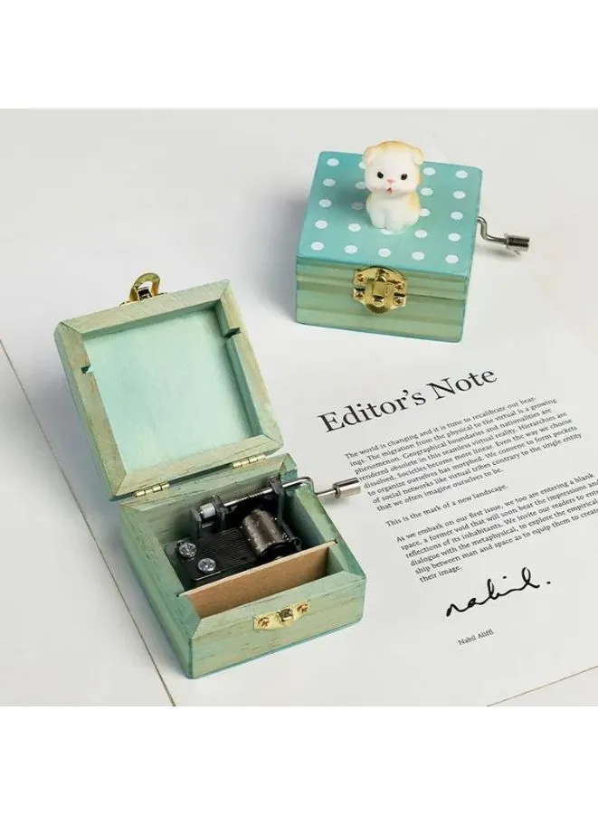 Cute Wooden Hand Crank Music Box Gift, Mini Music Box Gift With Lovely Tune and Design, Grey Cat