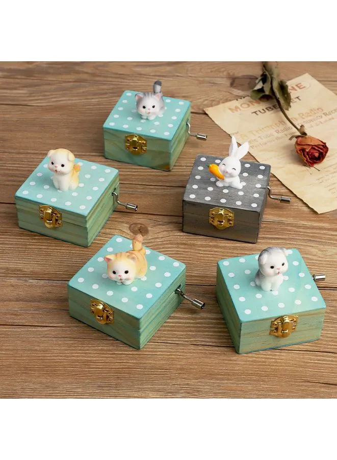 Cute Wooden Hand Crank Music Box Gift, Mini Music Box Gift With Lovely Tune and Design, Grey Cat