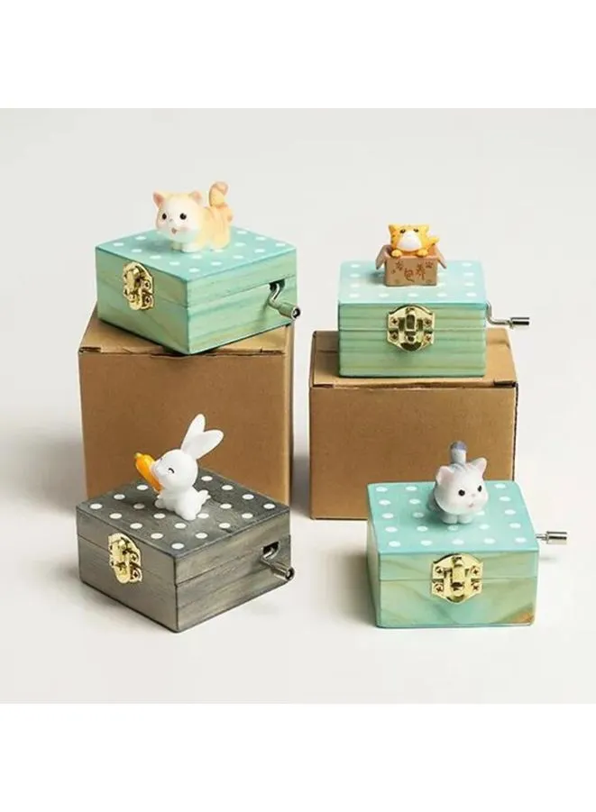 Cute Wooden Hand Crank Music Box Gift, Mini Music Box Gift With Lovely Tune and Design, Grey Cat