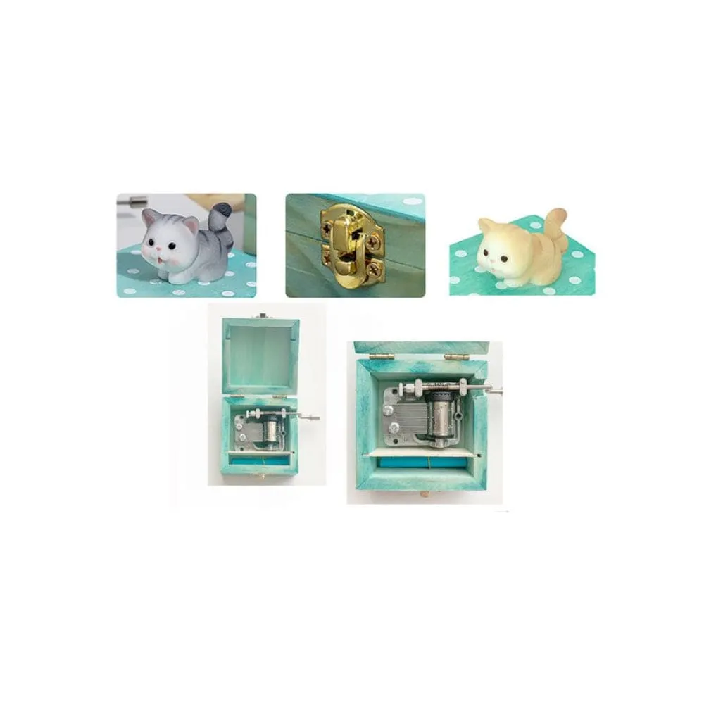 Cute Wooden Hand Crank Music Box, Mini Music Box Gift With Lovely Tune and Design, Orange Cat