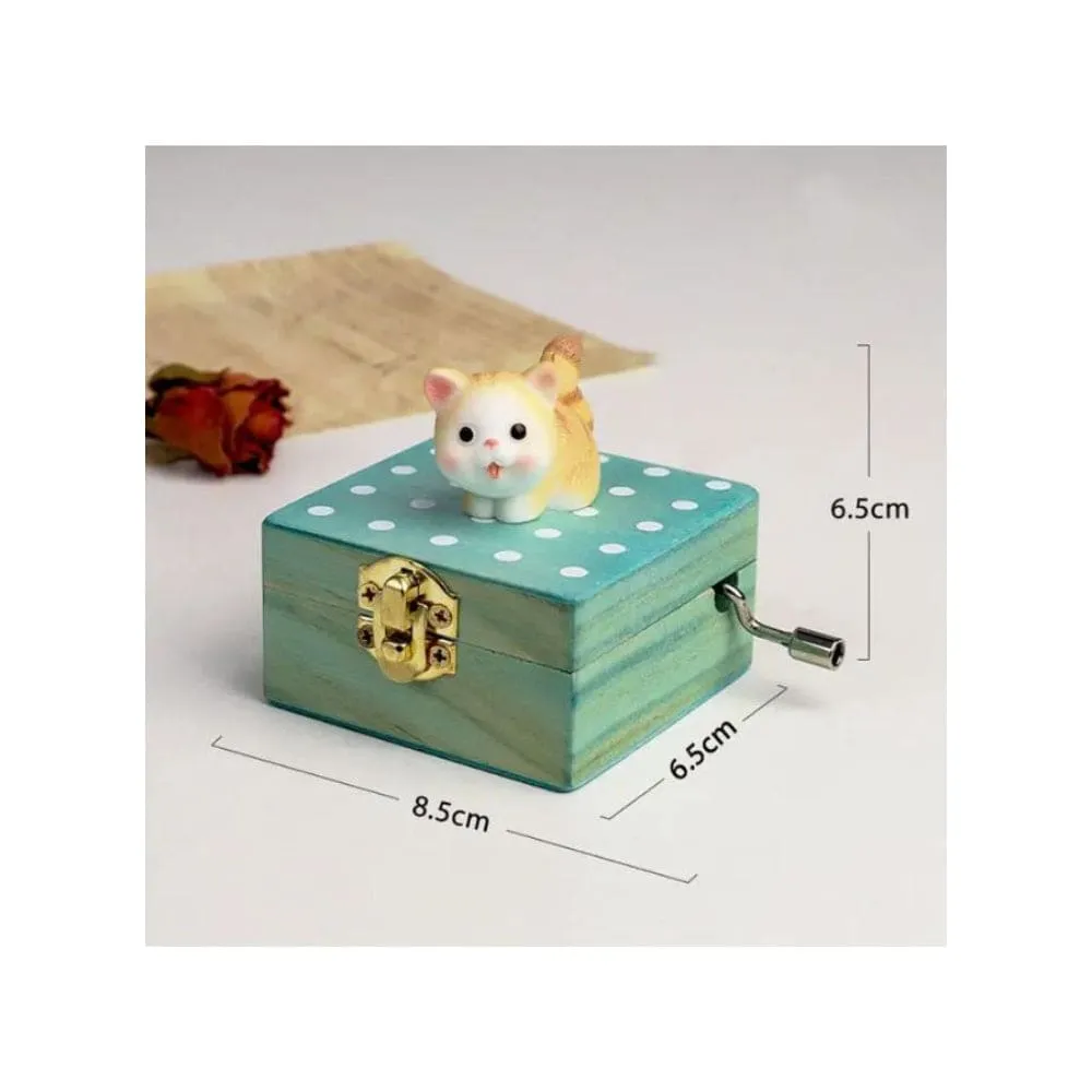 Cute Wooden Hand Crank Music Box, Mini Music Box Gift With Lovely Tune and Design, Orange Cat