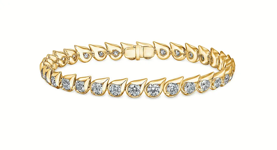 Droplet 6.77ct Round Diamond Tennis Bracelet in 18k Yellow Gold, 7"