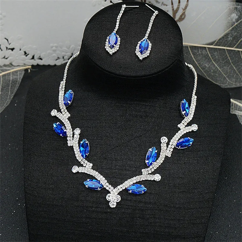 Elegant Geometric Crystal Rhinestone Necklace Earring Jewelry Sets For Women