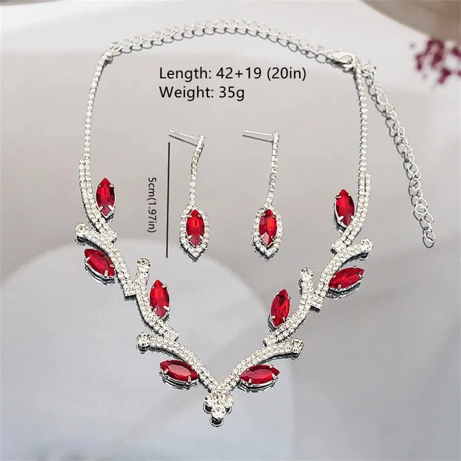 Elegant Geometric Crystal Rhinestone Necklace Earring Jewelry Sets For Women