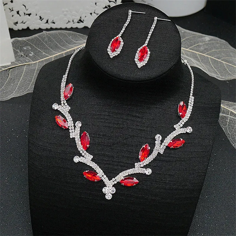 Elegant Geometric Crystal Rhinestone Necklace Earring Jewelry Sets For Women