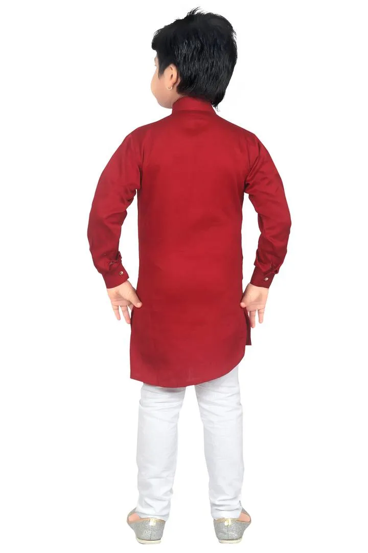 Elegant Maroon Cotton Blend Kurta Pyjama Set