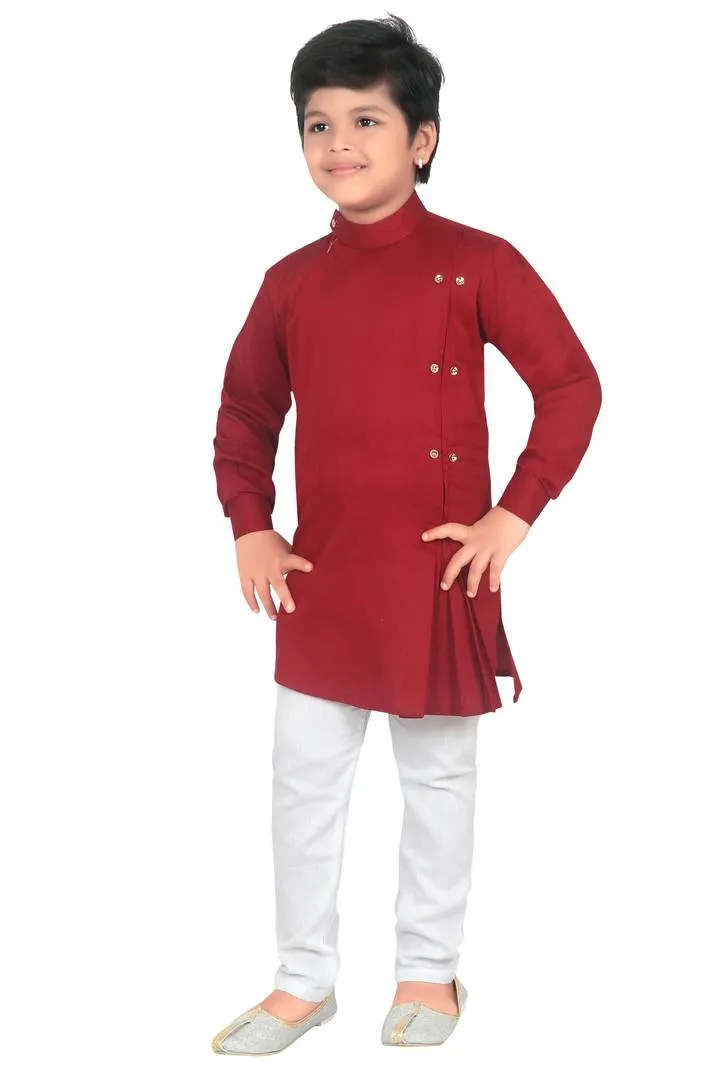 Elegant Maroon Cotton Blend Kurta Pyjama Set