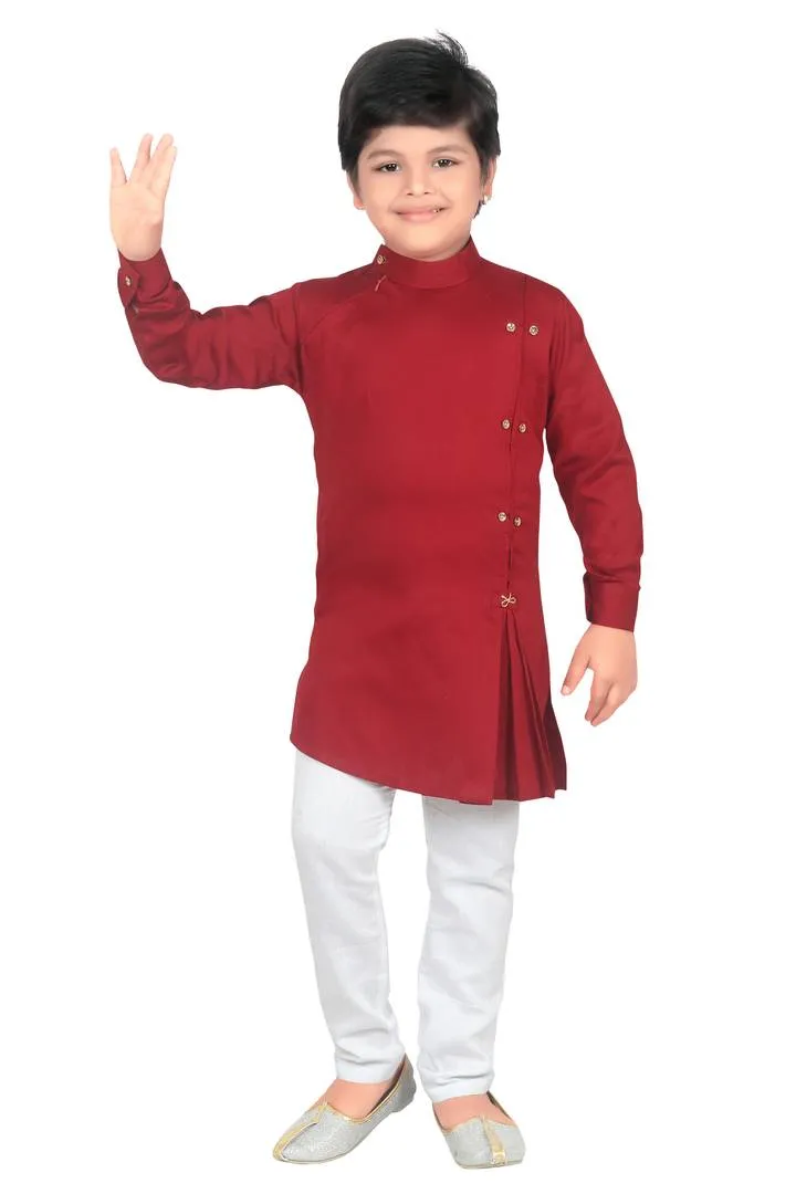 Elegant Maroon Cotton Blend Kurta Pyjama Set