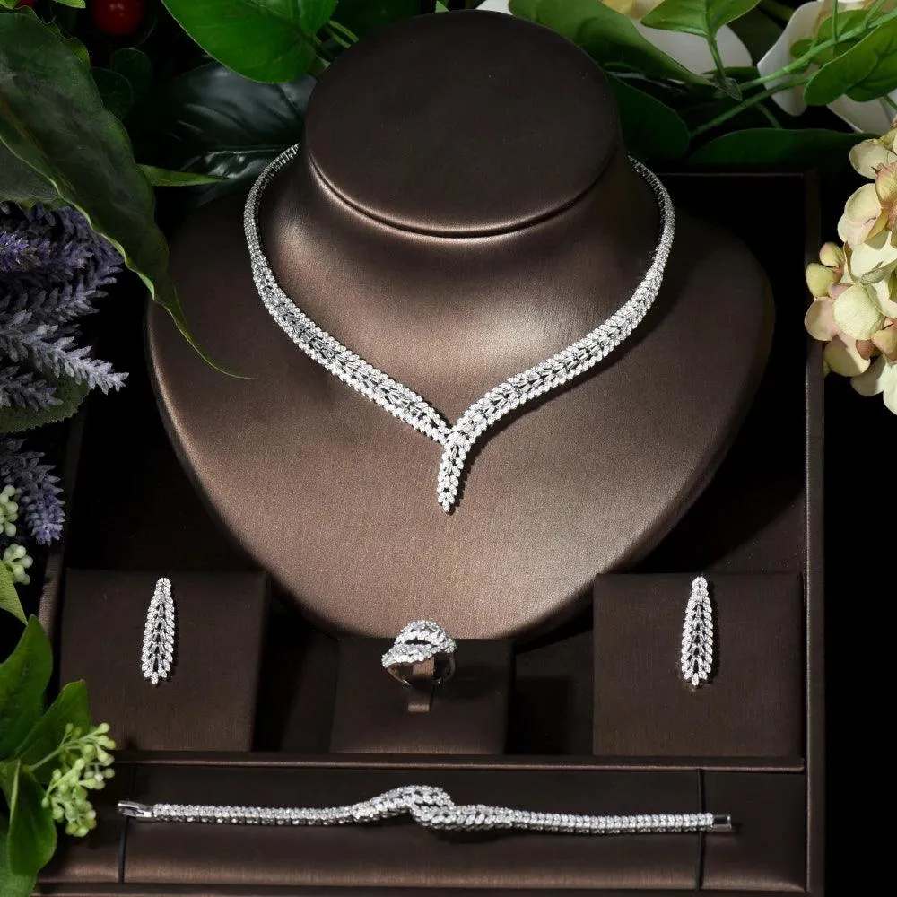 Elegant Rectangular Cubic Zirconia Wedding Jewelry Set - Perfect for Dubai and Nigeria Bridal Styles