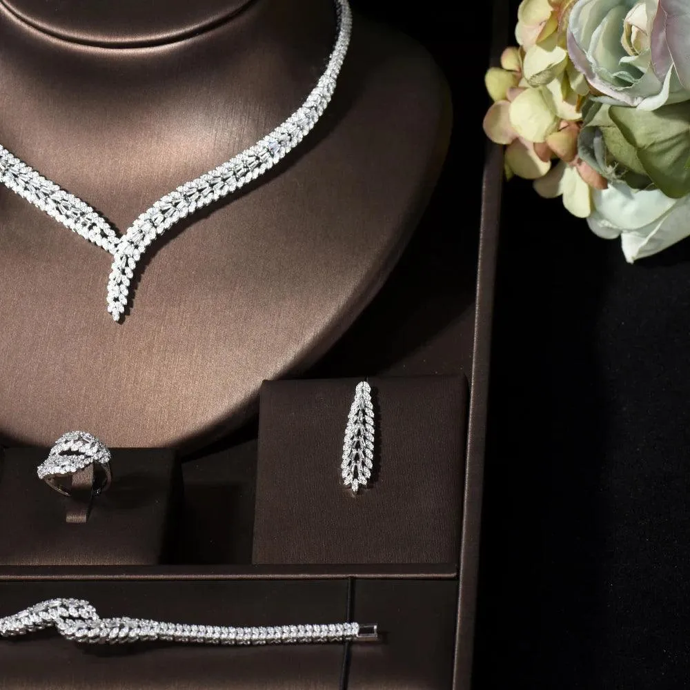 Elegant Rectangular Cubic Zirconia Wedding Jewelry Set - Perfect for Dubai and Nigeria Bridal Styles