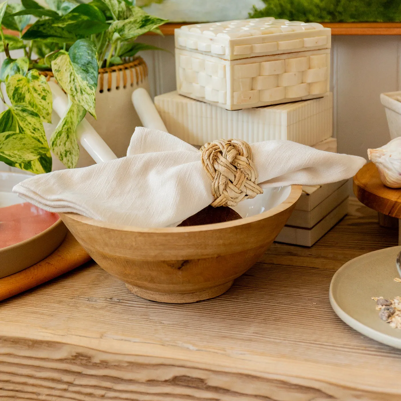 Enamel & Wood Bowl Serving Set