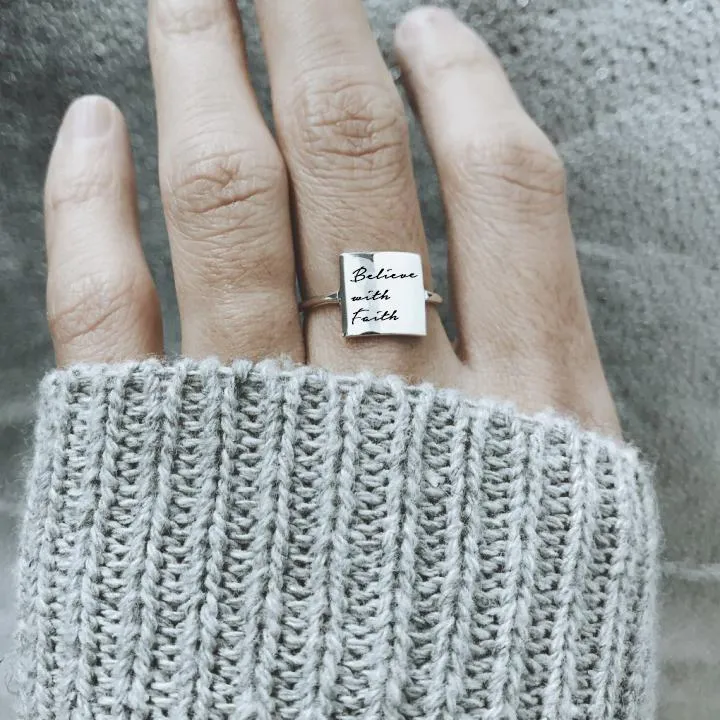 Faith Over Fear Ring Inspirational Ring S925 Sterling Silver Jewelry Personalized Gift