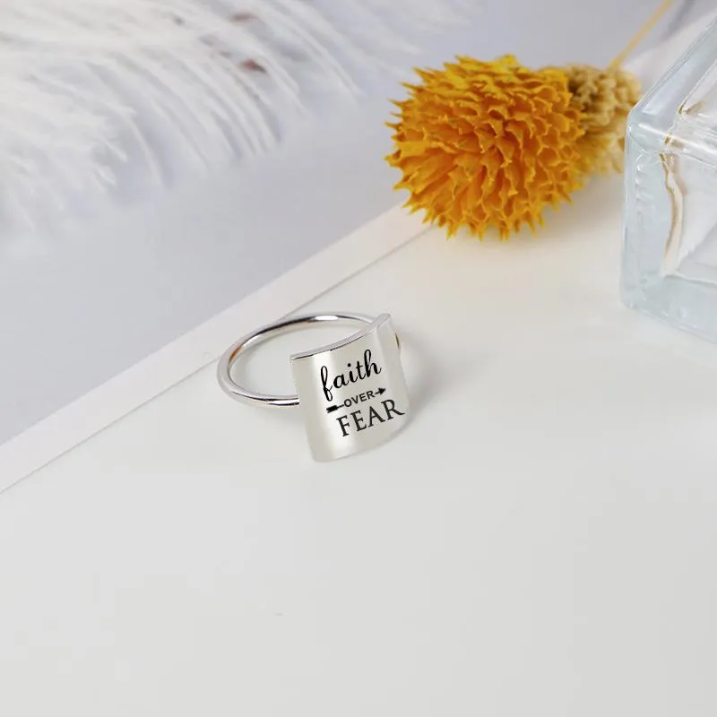 Faith Over Fear Ring Inspirational Ring S925 Sterling Silver Jewelry Personalized Gift