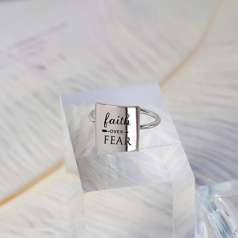 Faith Over Fear Ring Inspirational Ring S925 Sterling Silver Jewelry Personalized Gift