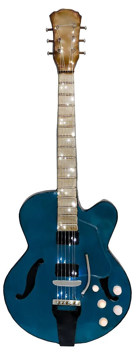 FEBLAND Blue Light UP Guitar 3D Metal Wall Art, 4 x 37 x 95 cm